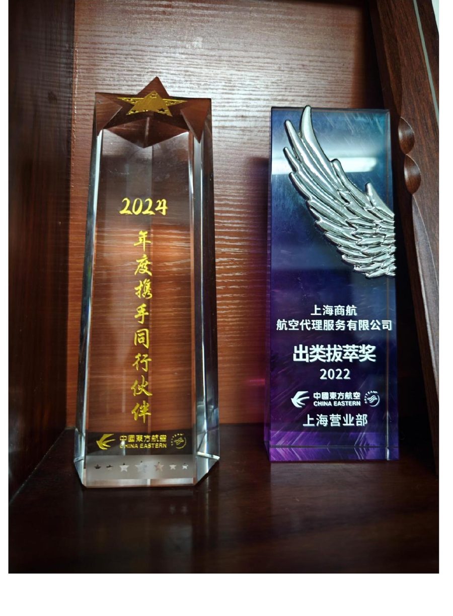 东方航空2024年度携手同行伙伴、2022出类拔萃奖水晶奖杯