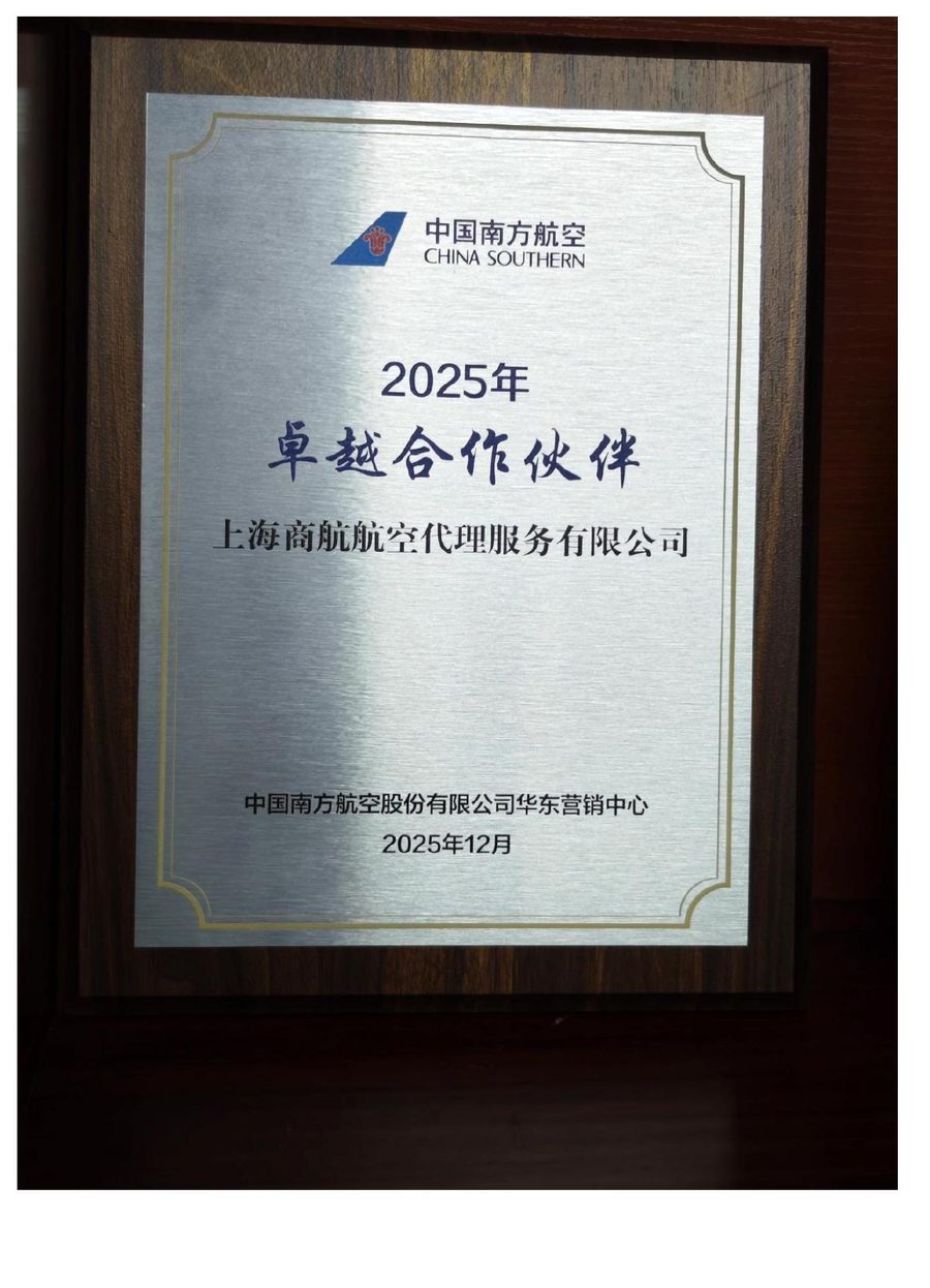 中国南方航空2025年卓越合作伙伴授牌
